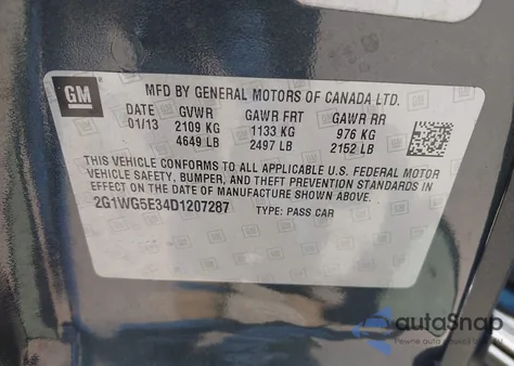 2013 Chevrolet Impala Lt from USA, damaged, VIN 2G1WG5E34D1207287